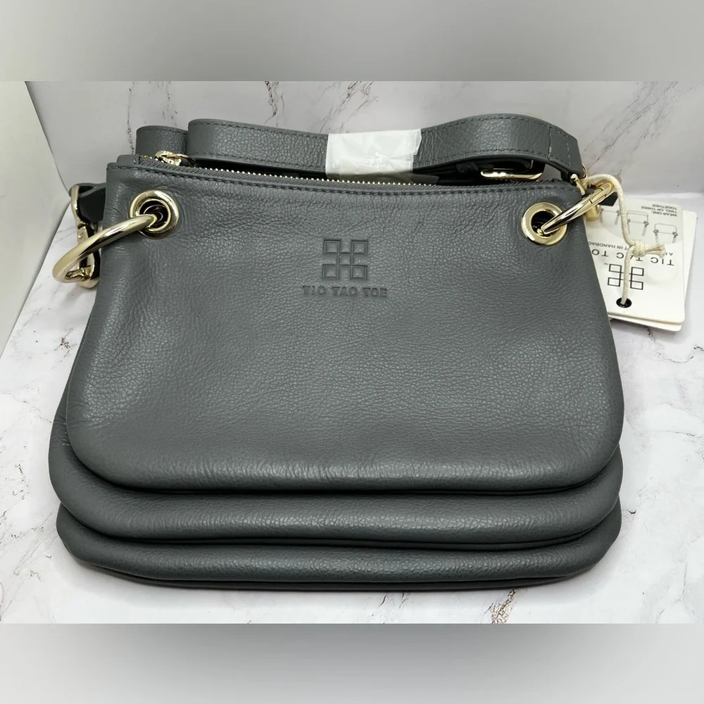 NWT Tic Tac Toe The Minime Small Square Triplet Set in Grey with Gold Hardware - Picture 7 of 9